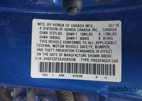 2018 Honda Civic Lx from USA, damaged, VIN 2HGFC2F53JH545558